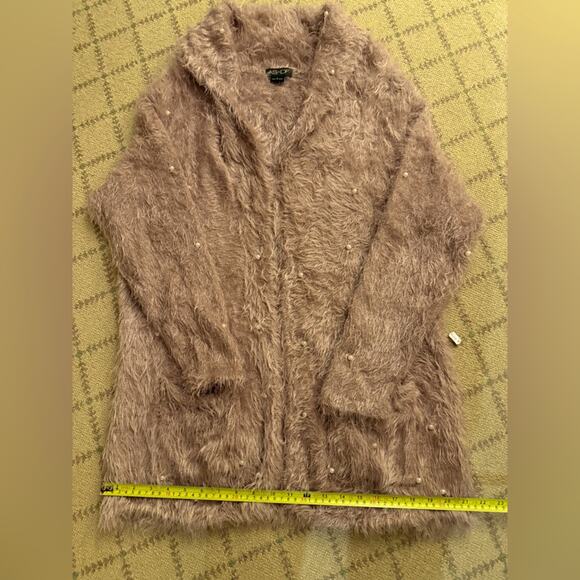 AS by DF rose pink furry open front cardigan w long sleeves w pearl details L - Picture 6 of 12